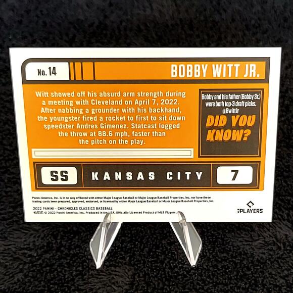 Bobby Witt Jr. (RC) 2022 Classics #14 Kansas City Royals - Picture 2 of 2